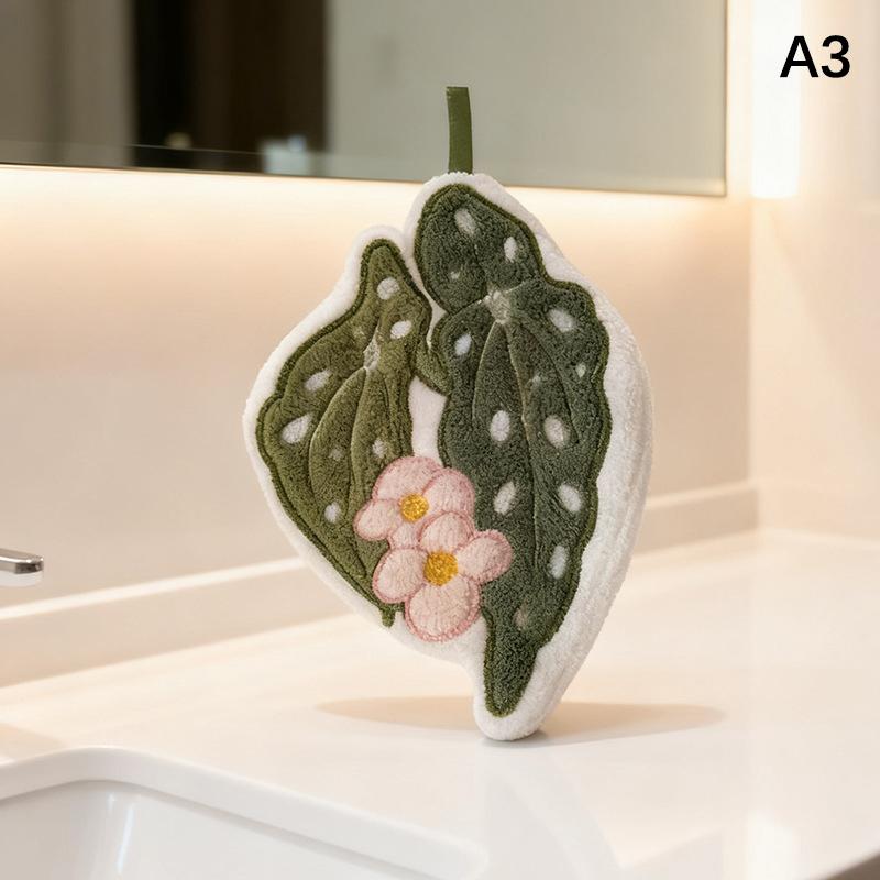 Hot Plant Leaves Hot Plant Cartoon Hand Towel Double-Layer Absorbent Thickened Quick Drying With Hanging Design Bathroom Kitchen