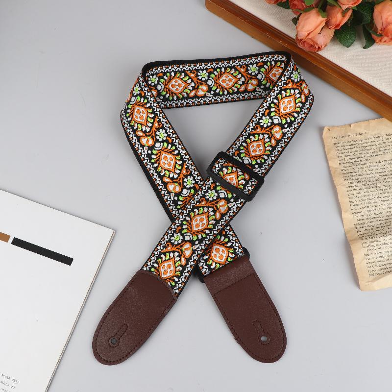 Adjustable Guitar Strap Neck Strap for Electric & Acoustic Bass Cotton Leather Embroidered Straps Musical Instrument Accessories