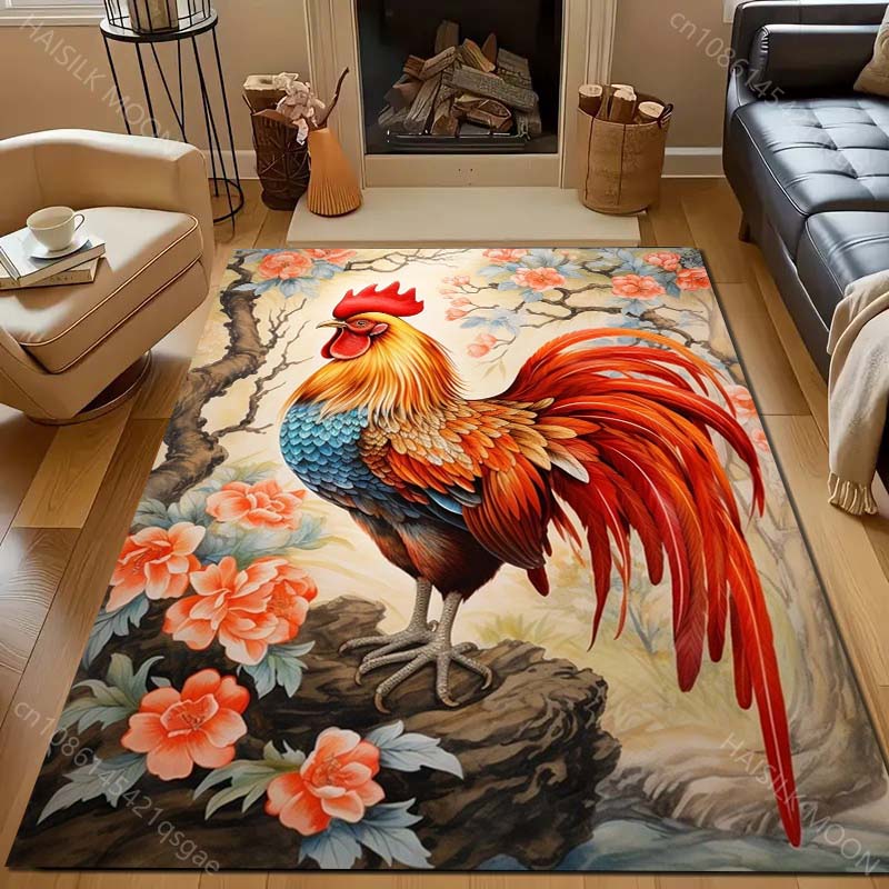 Beautiful Big Cock Flowers Print Carpet for Living Room Bedroom Sofa Doormat Decor Area Rugged Non-slip Floor Mat Large Size