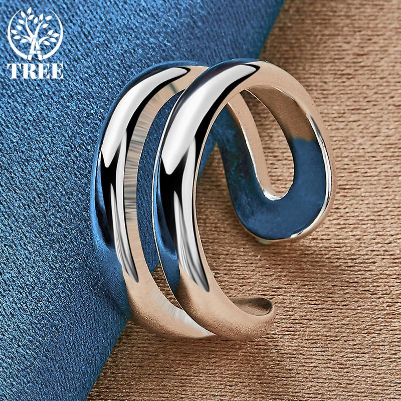 925 Sterling Silver Double Line Open Ring Jewelry
