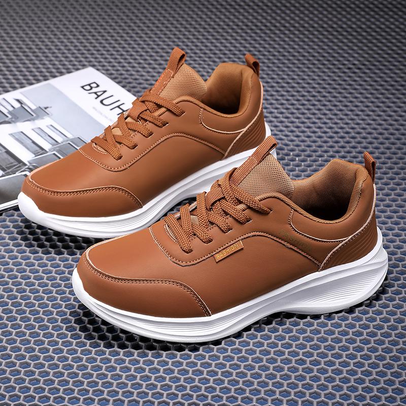 Fashion Autumn Brown Leather Sneakers Lace Up Casual Shoes for Men Cushioning Running Sports Shoes Winter Waterproof Walking Shoes Man