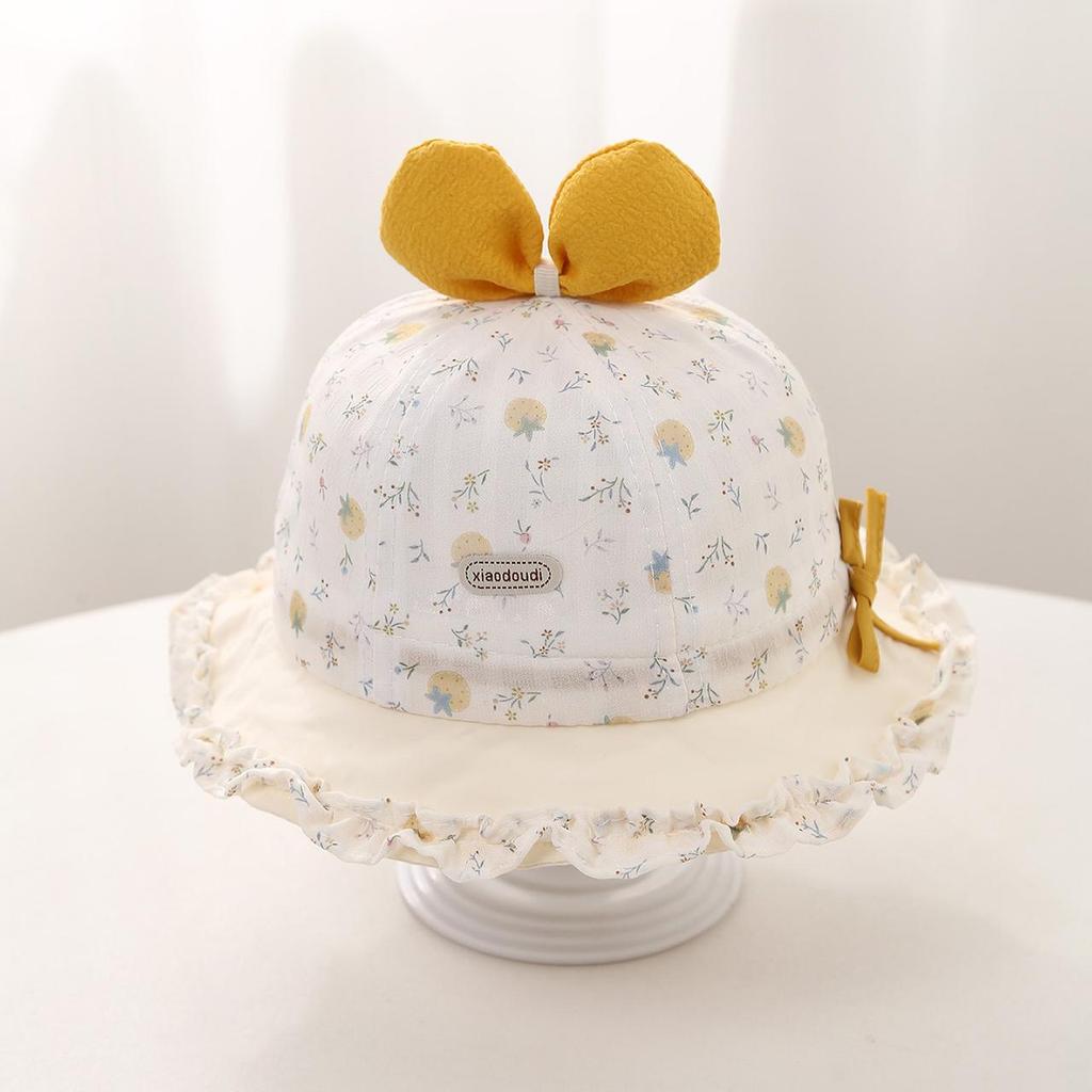 Cute Bow Baby Girls Bucket Hat Sweet Floral Ruffle Fisherman Cap Outdoor Toddler Kids Sunshade Hats