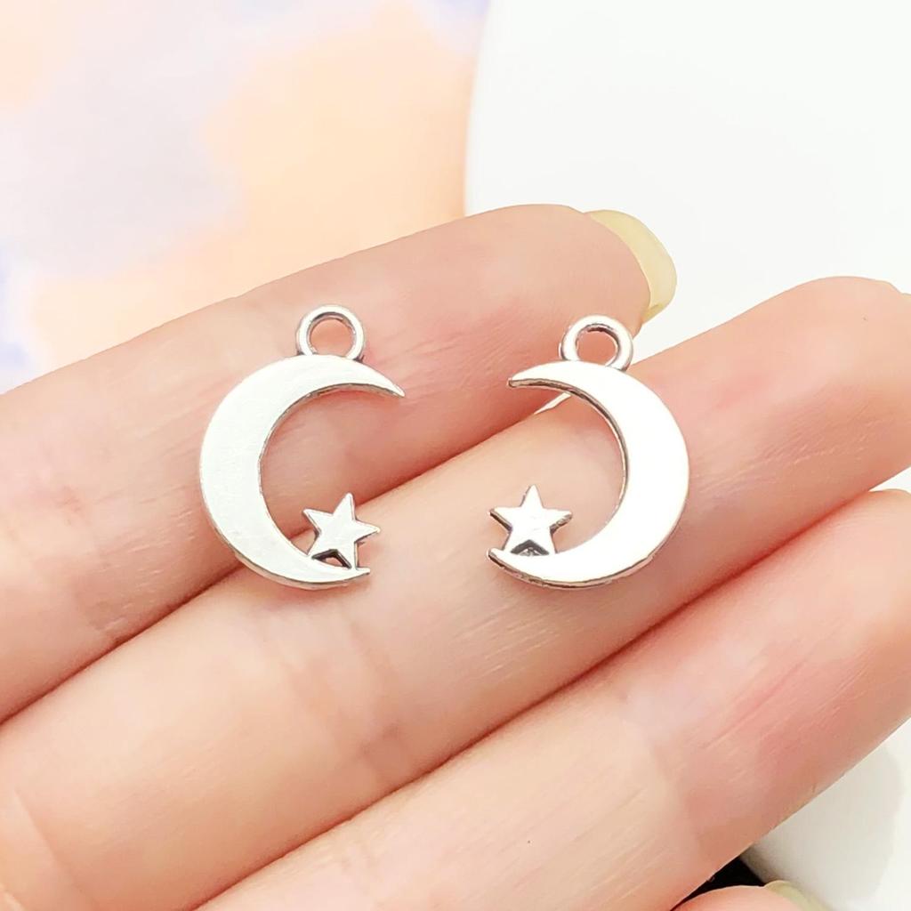 20-Piece Tibetan Silver Star & Moon Pendant Set for DIY Jewelry