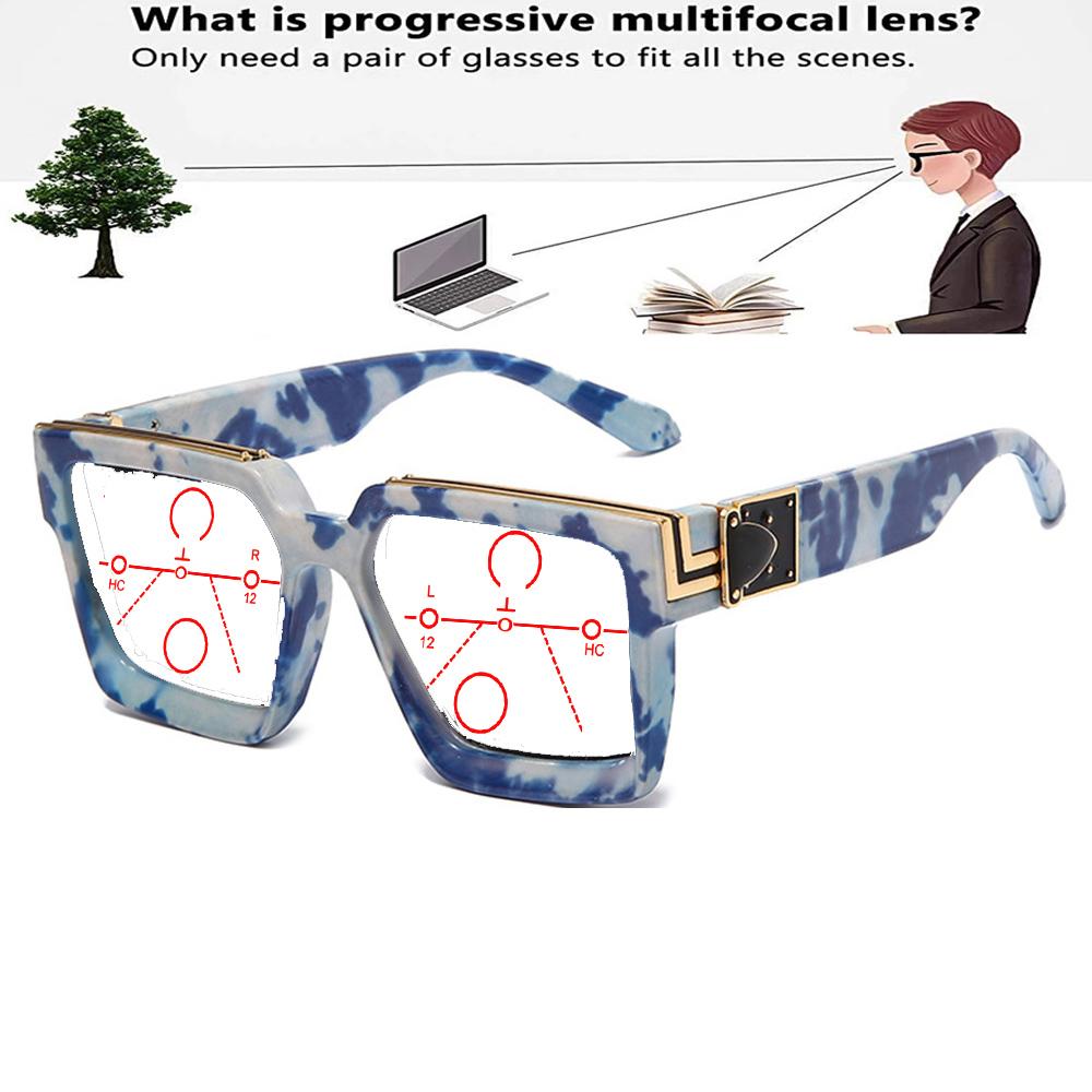 Bílá Modrá Keramická barva Obdélníkové Outdoor Trend Square Progresivní multifokální brýle na čtení +0,75 až +4