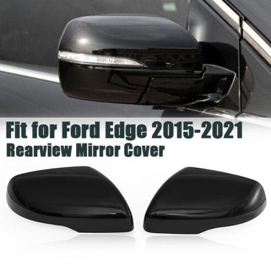 LH+RH Gloss Black Rearview Side Mirror Cover Caps Trim For Ford Edge 2015-2021