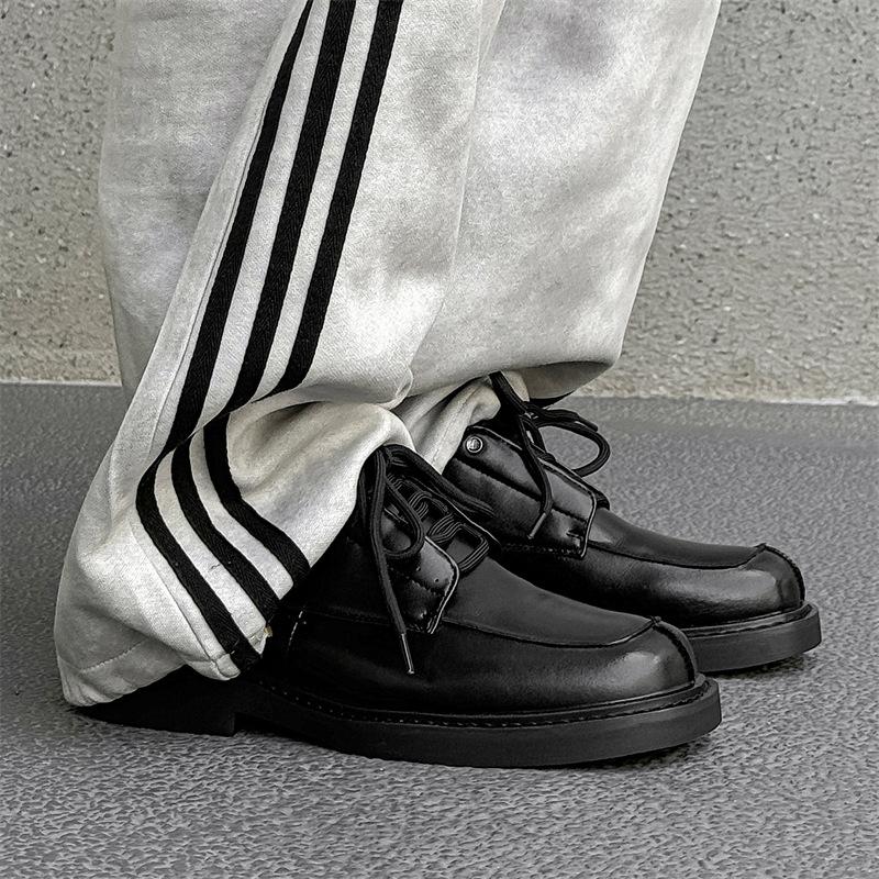 Niche design square head leather shoes formal business casual derby shoes British style big head shoes 66641-J