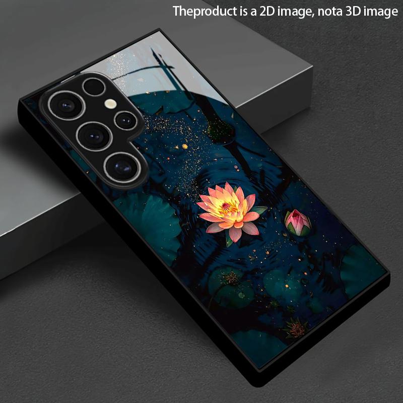 2D Night Starlotus Pattern Phone Case for Samsung Galaxy S26 S25 S24 S23 S22 S21 S20 A55 A54 A53Tempered Glass Protective Cover