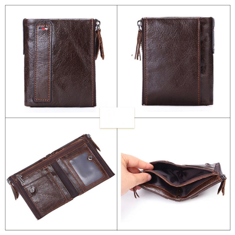 Neue RFID-Anti-Diebstahl-Bürste Rindsleder Herren-Geldbörse Leder Kurze Herren-Geldbörse Doppel-Reißverschluss-Geldbörse