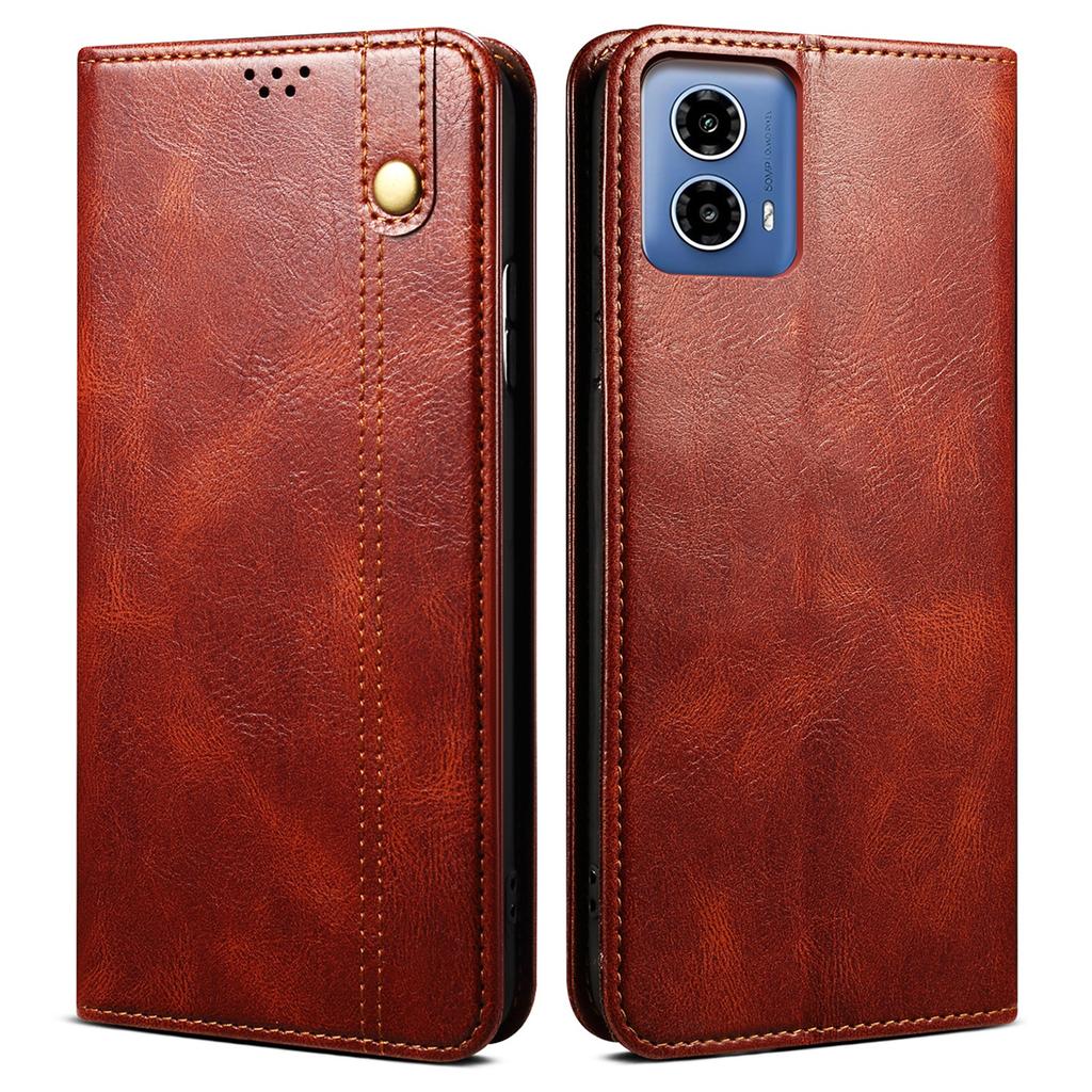 For Motorola Moto G35 5G Case Crazy Horse Texture Waxy Leather Wallet Stand Phone Cover