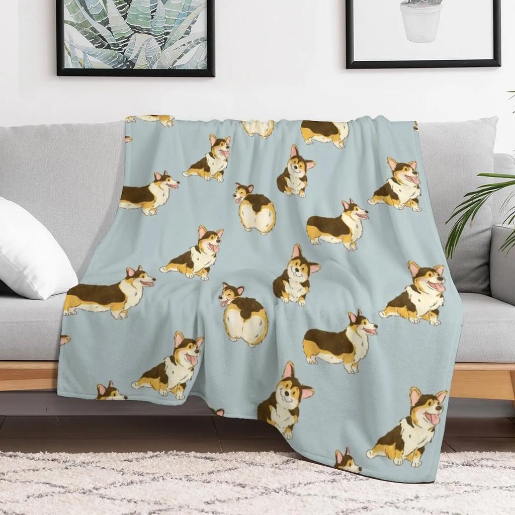 Trefärgad Corgi Hund Pläd Mysig Soffpläd för TV-tittande och Lurar