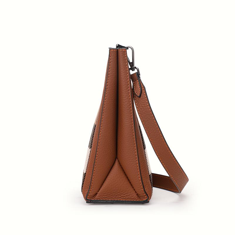 Aidrani Modische Damen-Karotasche, aus Canvas- und Rindsledermaterialien, karamellfarben, Mini-Hand-Crossbody-Tasche