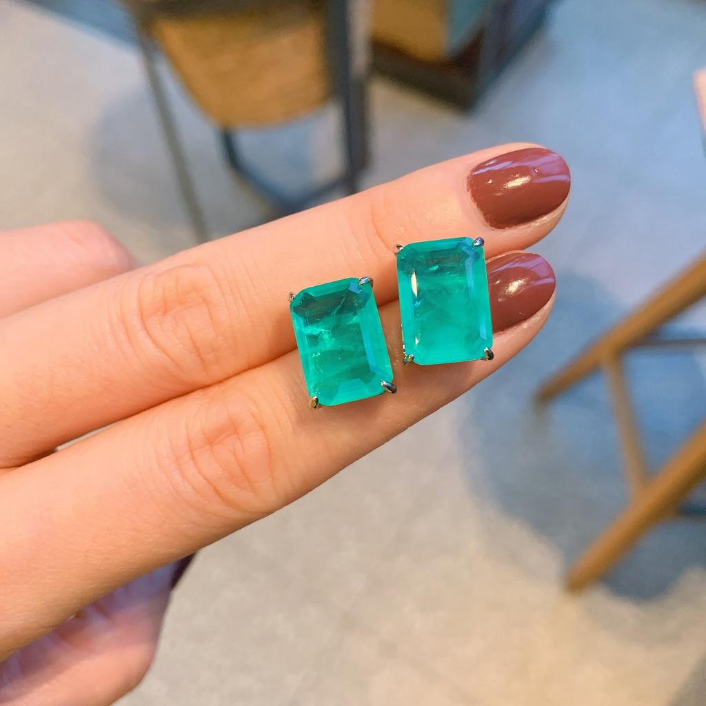 Transmisión en Vivo de TikTok Transfronteriza Collar de Zirconia Esmeralda Pendientes Colgante Rectangular Luz Verde Palaiba