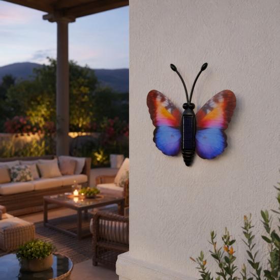 Solar Butterfly Garden Light, Color Changing LED Wall Lamp, Waterproof Outdoor Decoration for Lawn Yard Patio Decor