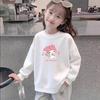 Girls' White Cotton Long-Sleeve Sweatshirt - Loose, Versatile Print Top for Spring/Autumn