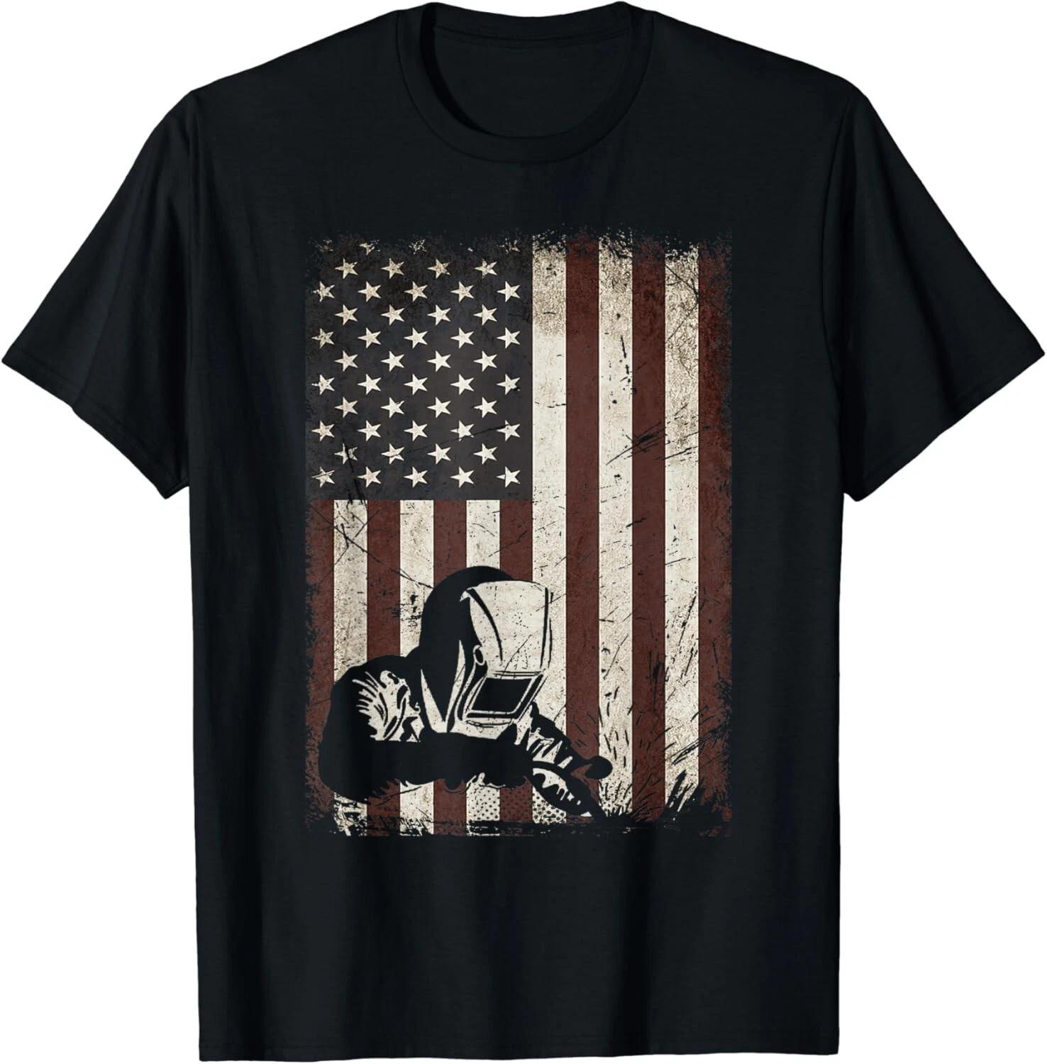 Welder American Flag Vintage Weld Welding Helmet Gifts Men Gift Unisex T-Shirt L