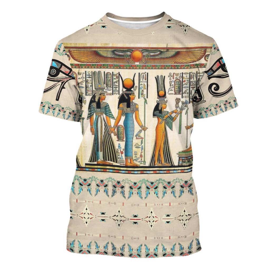 Summer Round Neck 3D Ancient Egyptian Patterns Print Top Fashionable Casual Short Sleeved Men's T-shirts