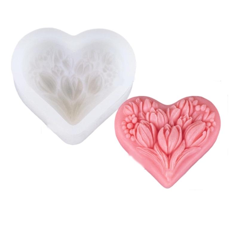 Heart Shape Tulips Candle Silicones Molds Easy to Clean and Demould For Handmade Candle Soap Chocolate Craft