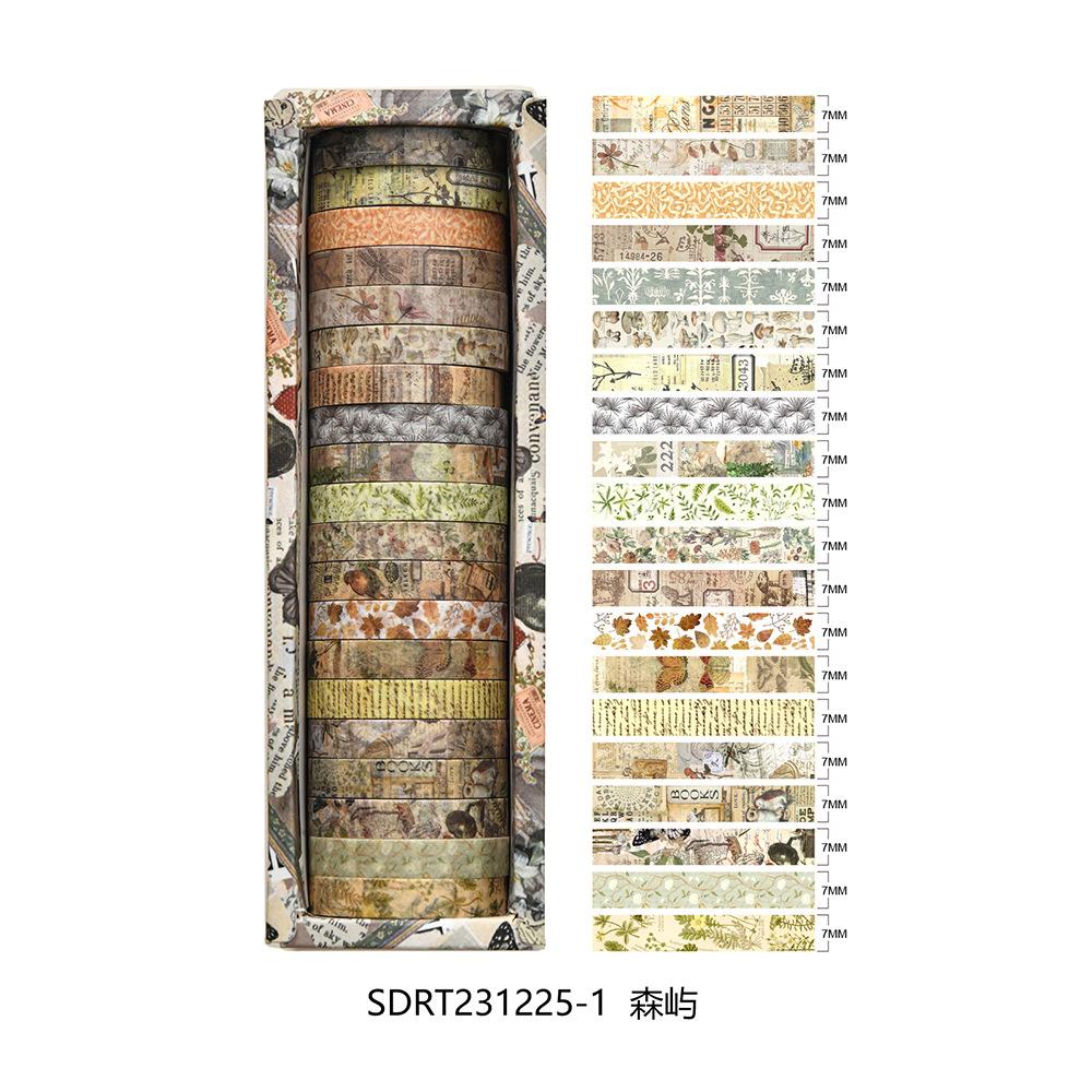 Qianmo Chujian Series Washi Tape Set Vintage Botanical Decorative Paper Tape for Journaling Scrapbooking DIY Craft Gift Box