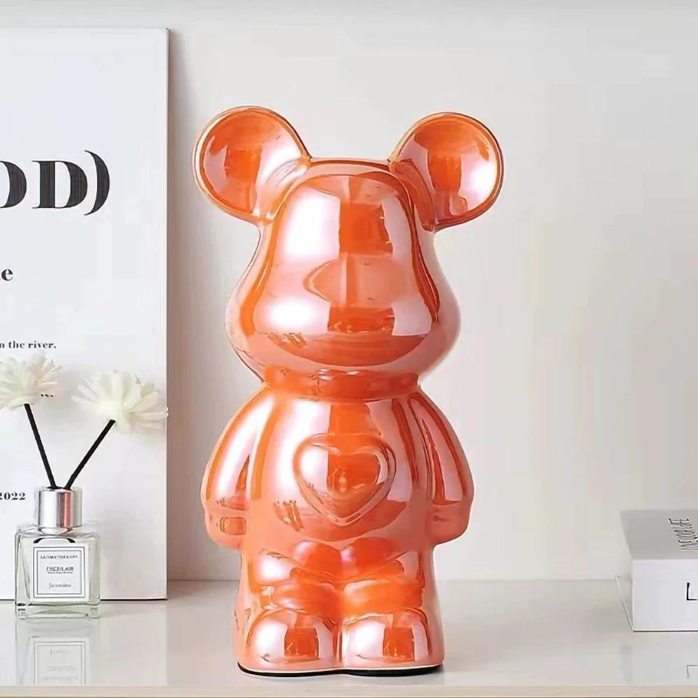 2pcs Aesthetic Bear Brick Ceramic Statue Teddy Bear Decor Action Figure Sculptures Ornament for Room Home Decoration Crafts