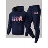 Autumn and Winter Men's Sports and Leisure Hooded Sweatshirt and Sweatpants Set 2 Pieces with Fashionable National Flag Print