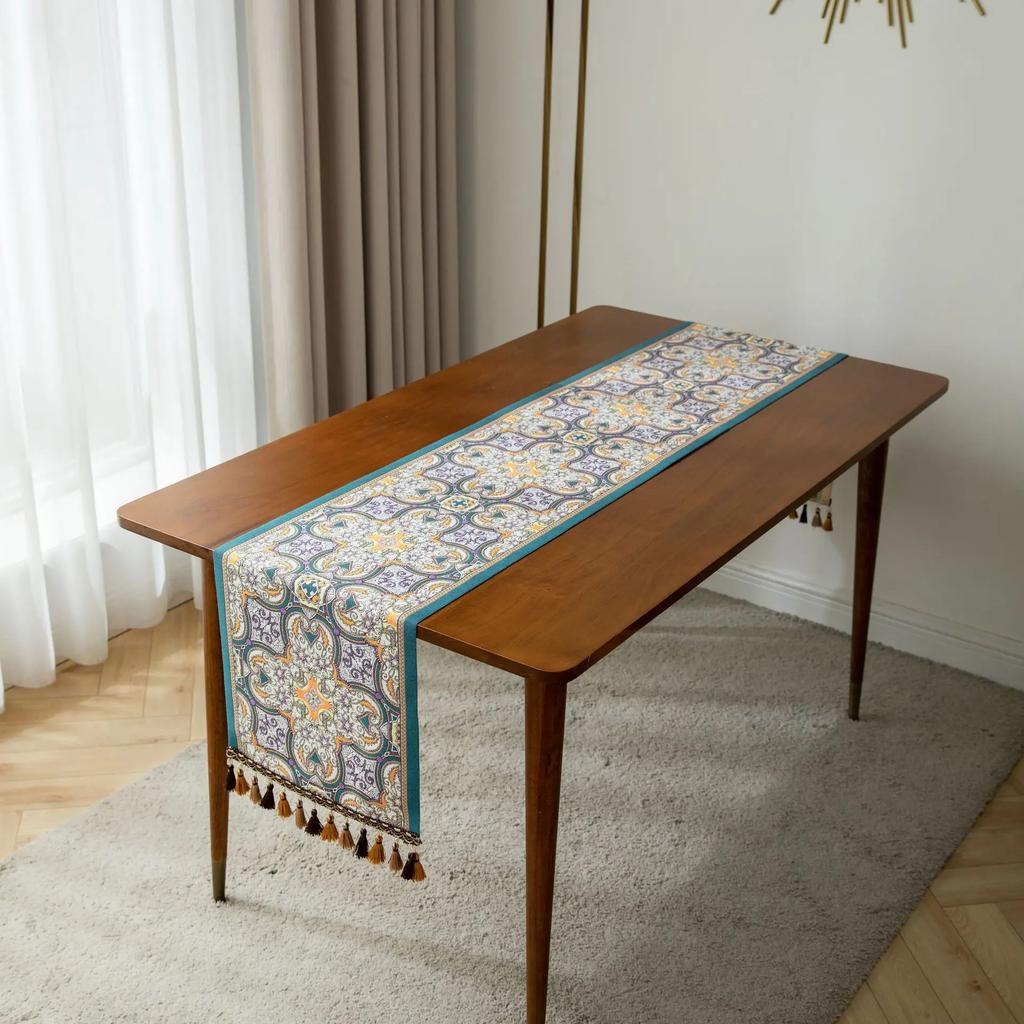 Jacquard Blue Table Runner for Dining Decoration Home Tea Table Runner Table Cover TV Cabinet Bed Runner