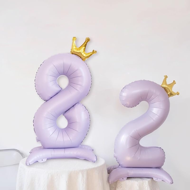 Shallow Purple Number Balloons with Crowns, Approx. 43.5 Inches (110cm), Perfect for Birthdays, Weddings, Parties, and Anniversaries (Purple, 8)