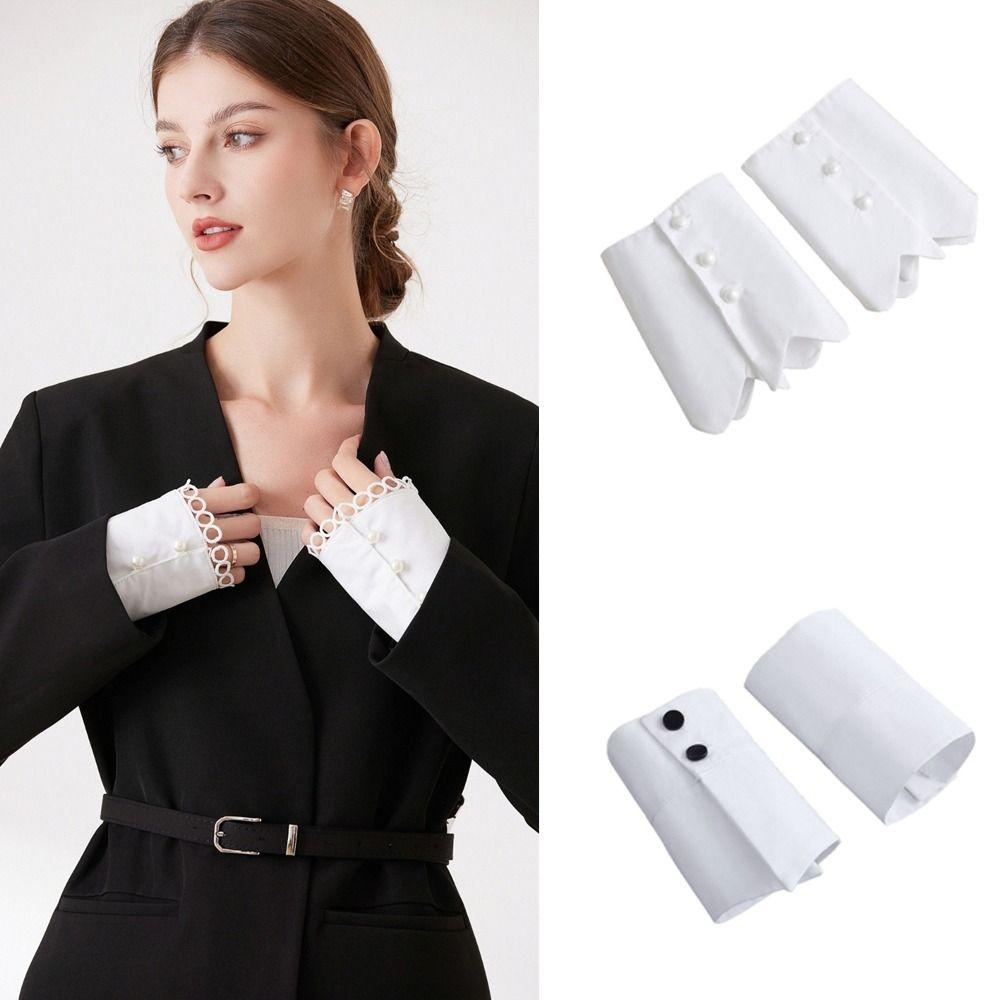Trend White Fake Cuffs Button Decorative Cuff Extension Wrist Cuffs Elegant Detachable Fake Shirt Cuffs Clothing Accessories
