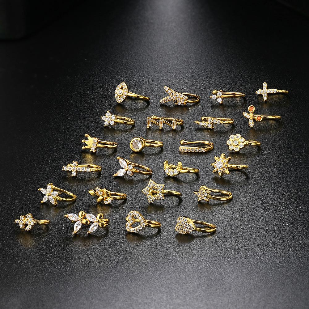Piercing Finto a Clip Anello Naso Cuffia Gioielli per il Corpo per Donne Nuova Tendenza 1 Pezzo Cuffie per Orecchie Cuore Stella Fiori Farfalla Anelli a Clip KAE197