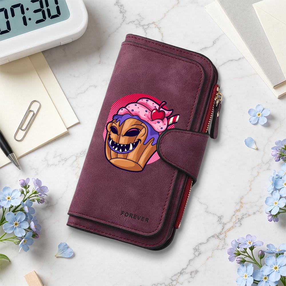 Cute Cartoon Monster Cupcake Pattern Long Wallet Fashion Portable Casual Card Holder Coin Purse for Daily Use