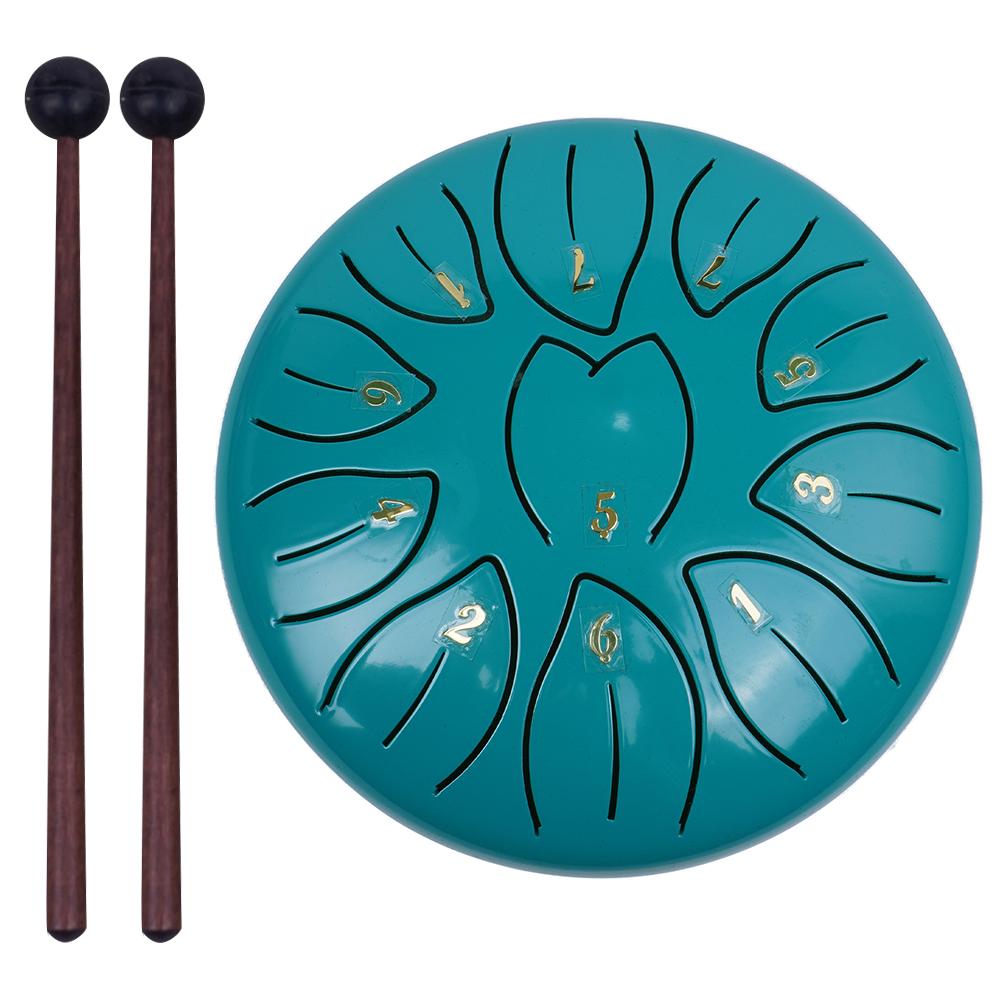 Tamburo a lingua in acciaio da 6 pollici con 11 note, con bacchette, mazzuole, plettri da dito, strumenti a percussione, tamburo per guarigione sonora, tamburi handpan