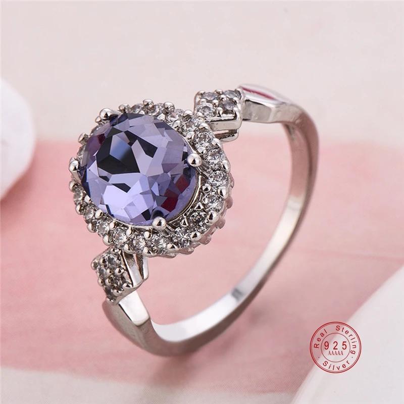 Genuine Sterling Silver Stackable Ring Round Black CZ Crystal Finger Ring for Women Wedding Party Bague Bijoux