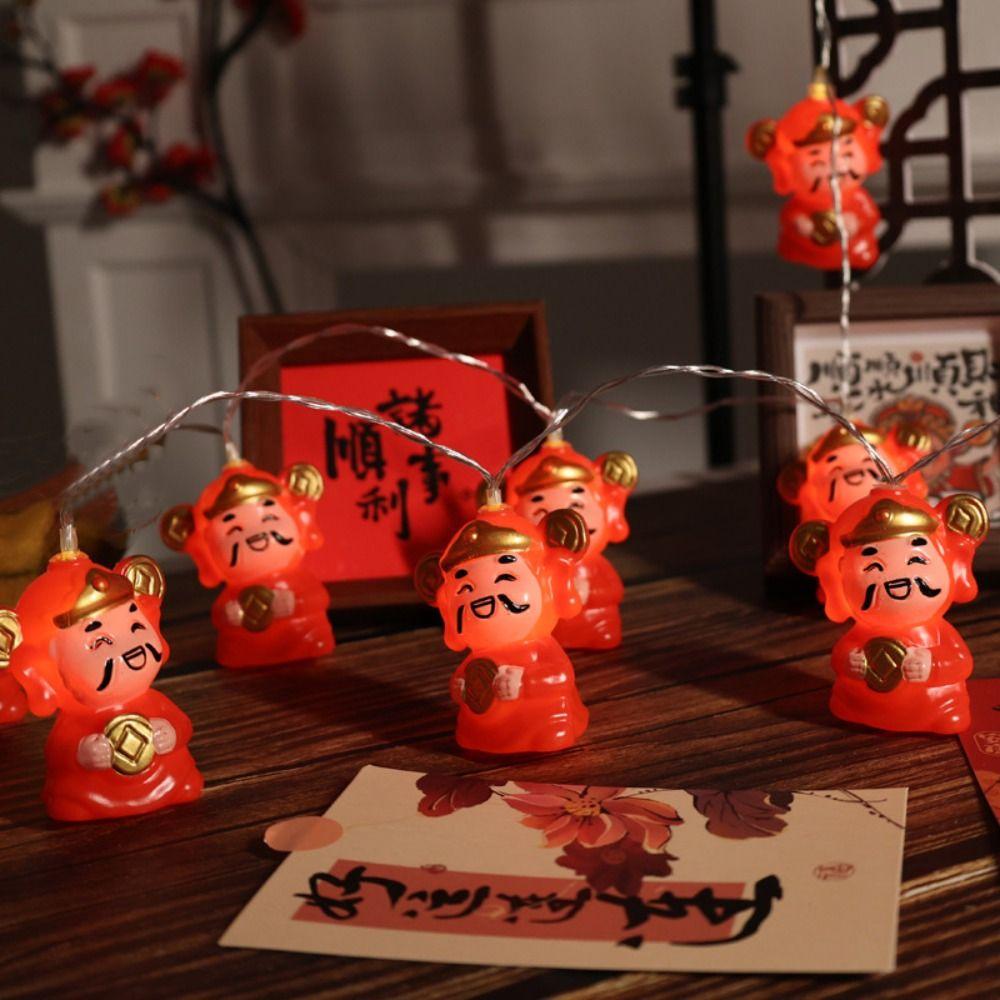 Waterproof Red Lantern Decoration Chinese Style Wealth God Lantern String  Christmas Tree
