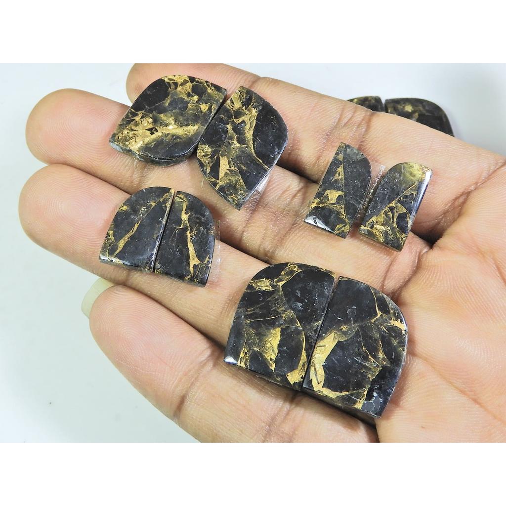 108Cts. Natural Black Copper Tourquise Fancy Cabochon Matched Pair 8Pair Lot A-128