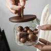 Japanese Dried Fruit Plate Glass Storage Bottle with Wooden Tray Lid Nut Fruit Snack Compartment Tray Household Snack Tray