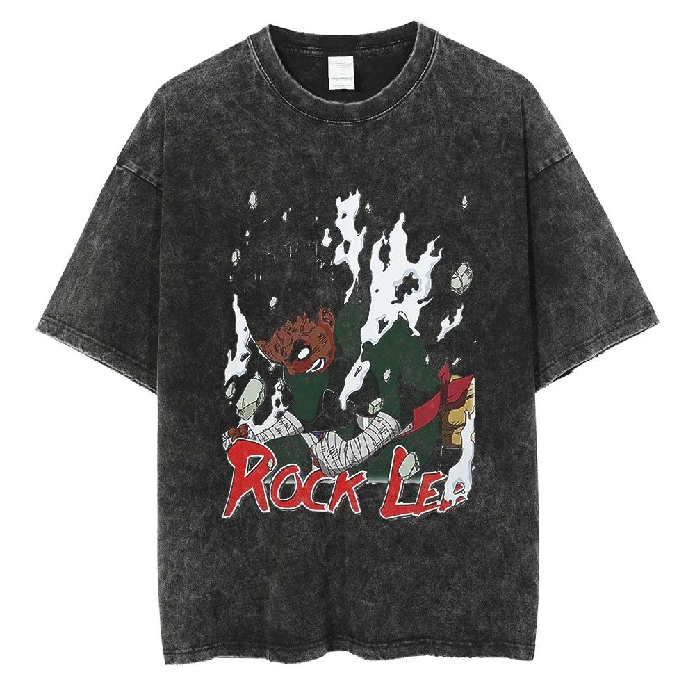 Men Streetwear Tshirt Japanese Anime Naruto Graphic TShirt Cotton Harajuku Washed T Shirt Summer Hip Hop Tops Tees Black