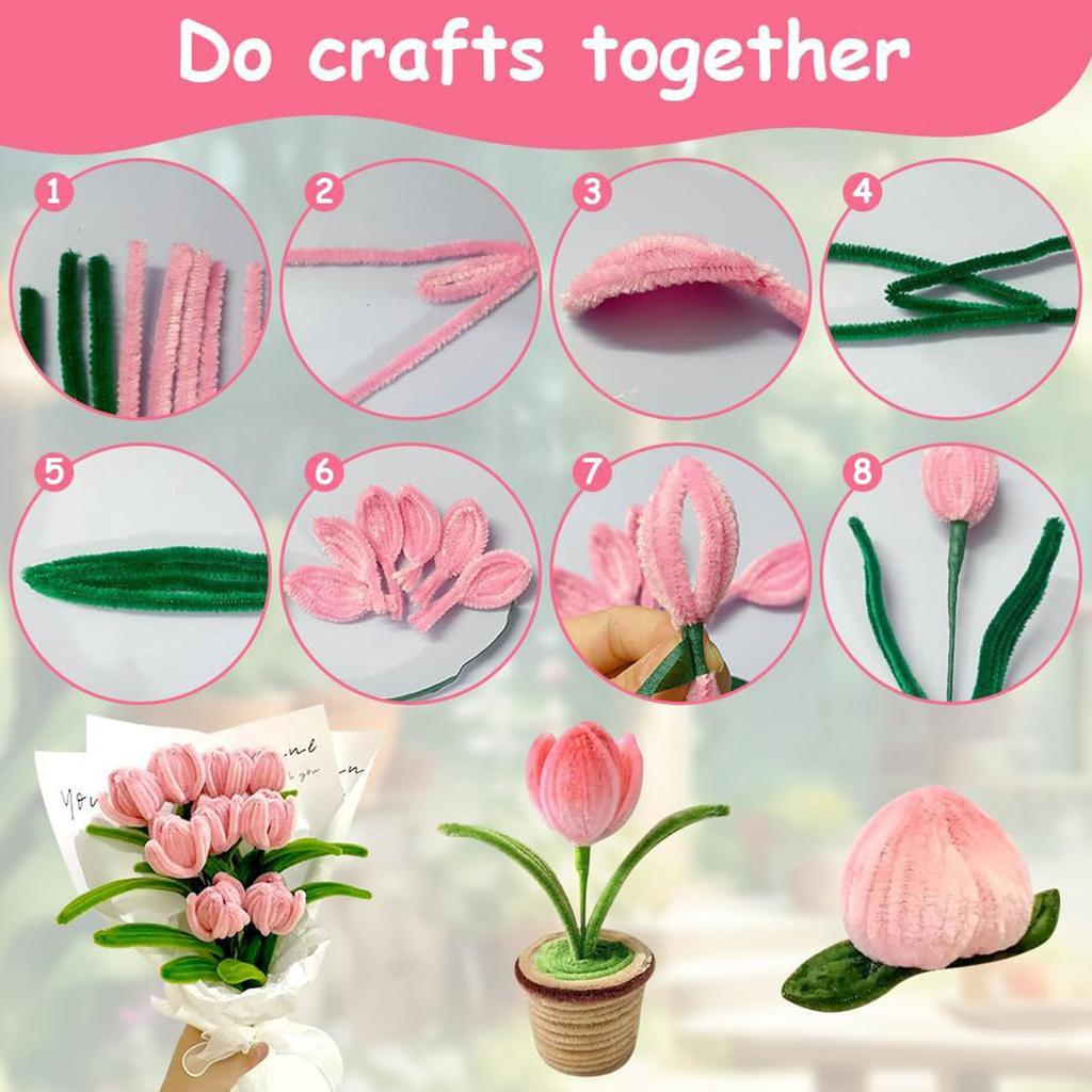 DIY Set, Flowers, Twistable Rod Fuzzy Rod Artificial Flower Bouquet DIY Set