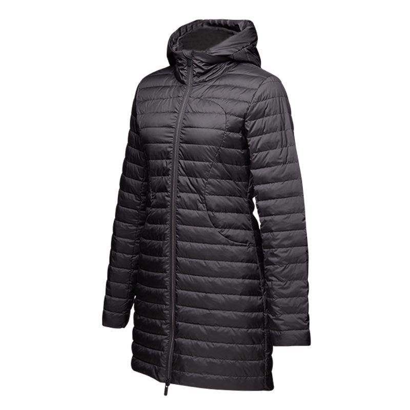 Lulu Women's Mid-Length Sporty Down Jacket: Windproof, Warm, Hooded, Zip Waist, Slimming Lightweight Coat for Autumn and Winter
