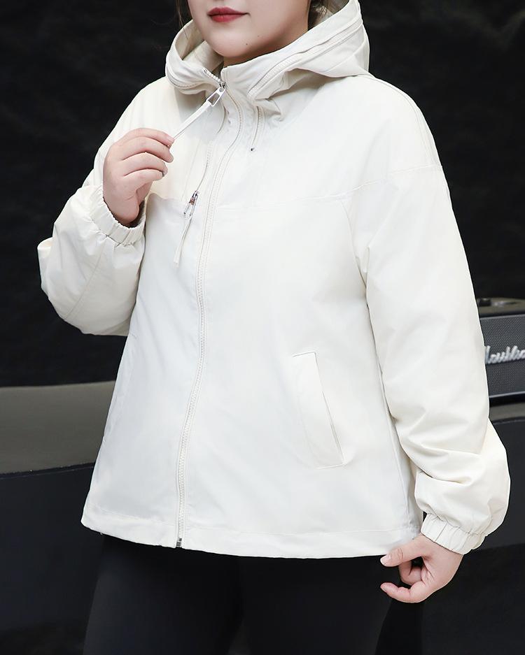 

Women s Plus Size Spring Outdoor Casual Hooded Windbreaker 2026 7XL (240-270 jin) абрикосовий