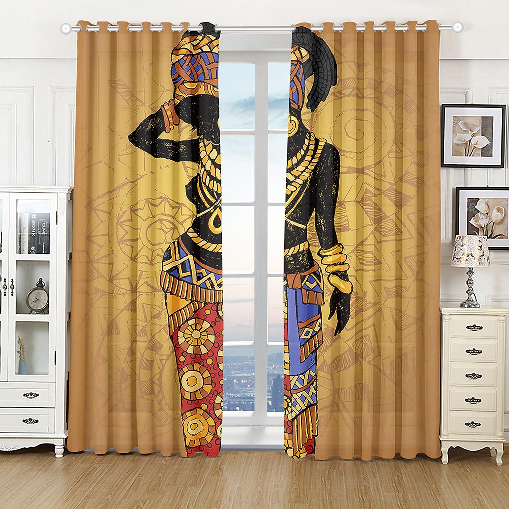 

Роскошные золотые винтажные симпатичные африканские местные женские оконные занавески для гостиной, детской спальни, ванной комнаты, кухни, двери для домашнего декора, 2 шт. W65X60H(cm)X2Pcs&Grommet Top