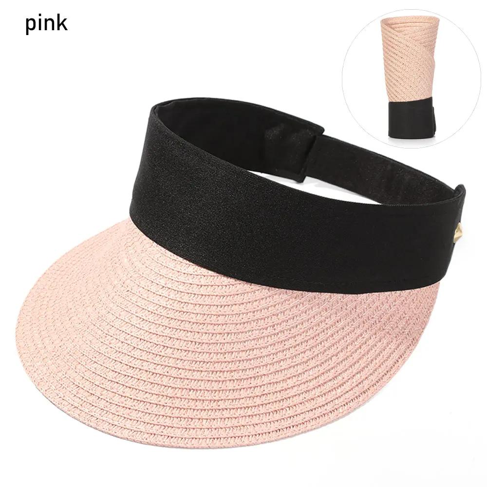 2025 New Summer Casual Roll-up Straw Cap Visor For Women Foldable Portable Beach Hat Outdoor Wide Brim Sun Hat Fashion Accessory