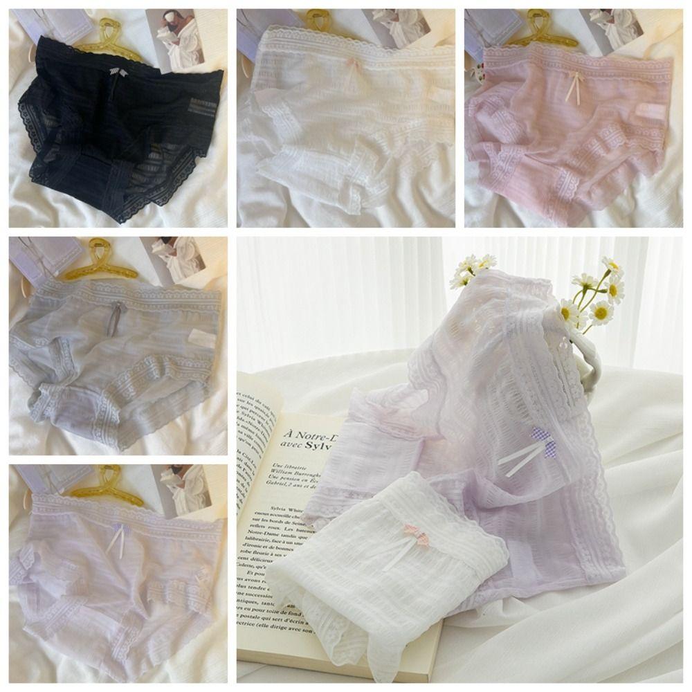 

Mesh Sexy Panties for Women Middle Waist Women Lace Underwear Sweet Bow Lace Panties Girl