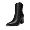 New Winter Lined Warm Ankle Boots Women Fashion Pointed Toe Chunky Heel Booties, Back Zipper Comfortable Short Boots