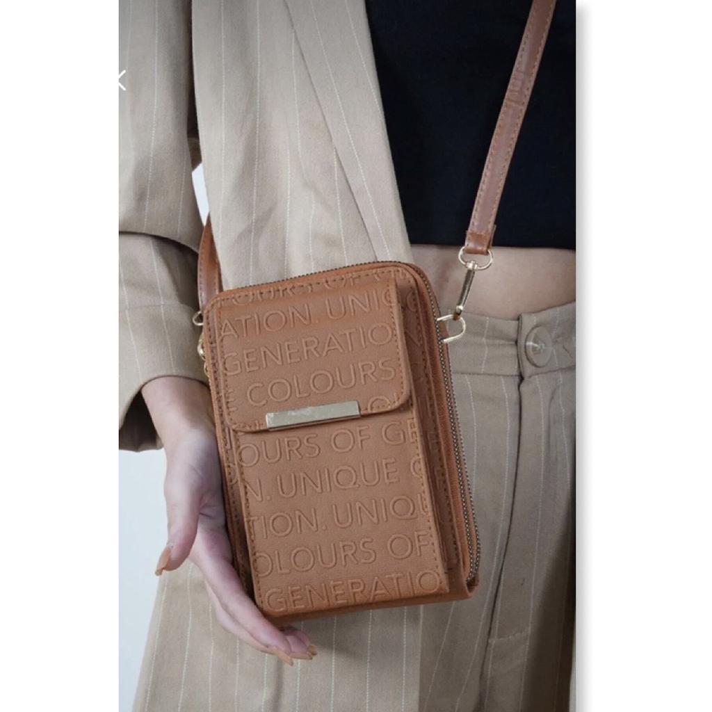 Black Leather Strap Bag With Card Holder, Magnetic Front Cover Pocket, Fits All Phone Models