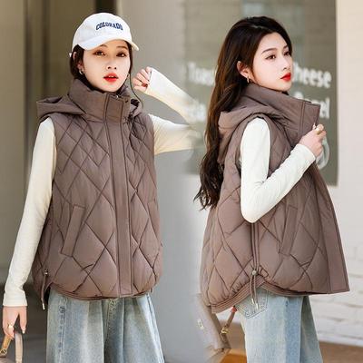 Women's 2024 Autumn/Winter Hooded Padded Vest, Short Quilted Gilet
