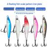 Leurre en plaque de fer flottant Long Cast avec motif d'écailles de poisson et hameçons triples doubles - Appât artificiel pour la pêche en extérieur