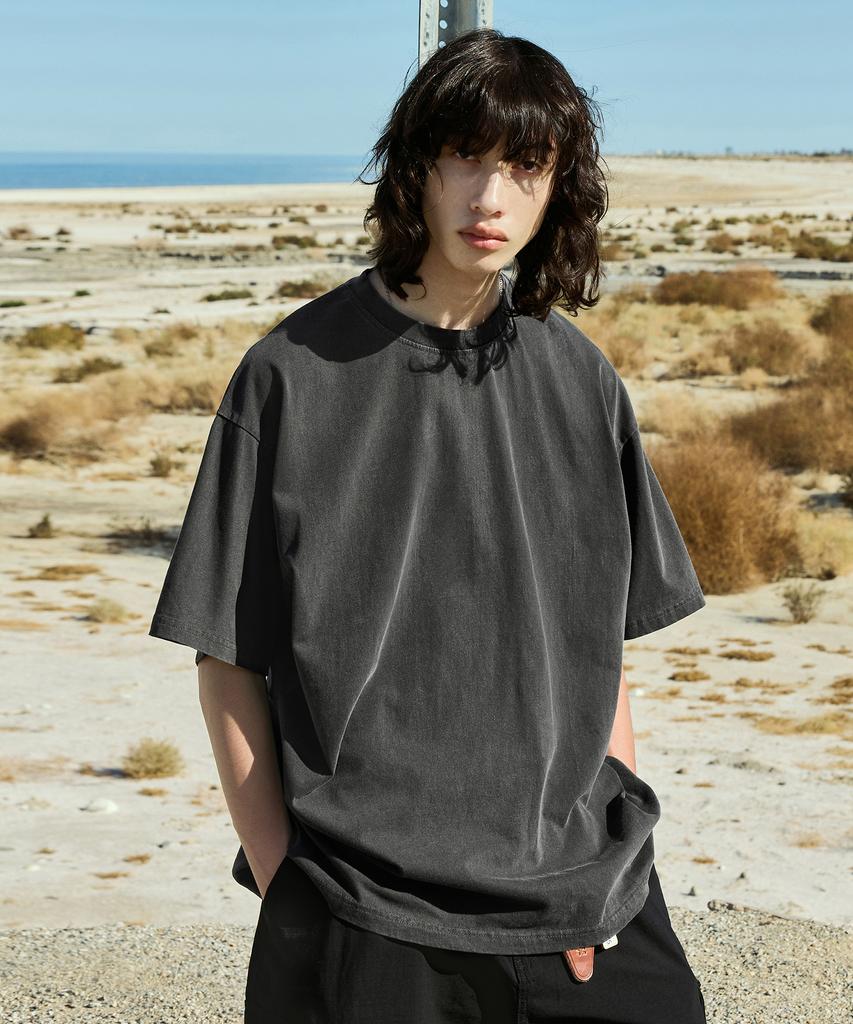 Peullukeu Pigment Oversized Short Sleeve T-Shirt Dark Gray Fst701
