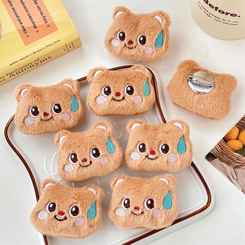 Cartoon Sweating Bear Doll Pendant Brooch Keychain Plush Toys Pendant Car Keyrings Bag Backpack Decoration Accessories Gifts