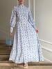 2025 Spring Loose Tie Floral Satin Long Sleeve Dress