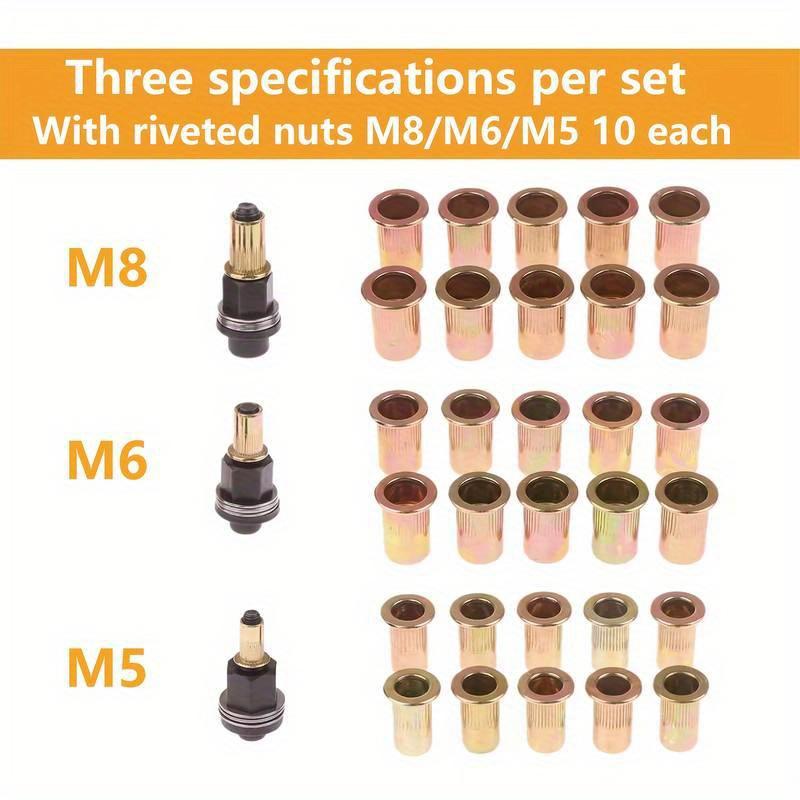 33/55PCS Rivet Gun Head Kit,Manual Rivet Nut Tool,3/5 Heads +30/50 Nuts,M3-M12 Full Range,3-in-1/5-in-1,Industrial & Home Use