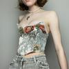 Sweet Floral Printing Backless Female Waist Corset Sleeveless Top Women Slimming Waistband Elasticity Corsets T-shirt